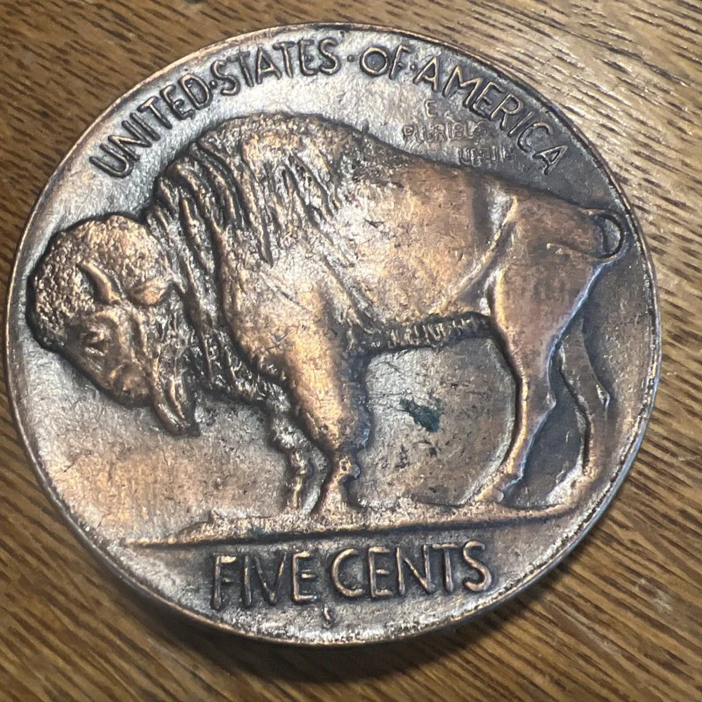 Lot of 2 VTG Buffalo 5 Cents Nickel Belt Buckle Silver Round USA 3